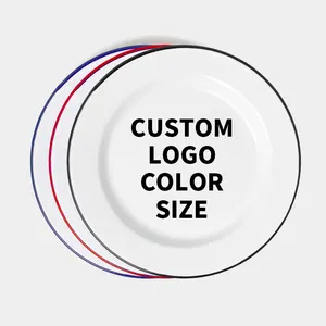 Wholesale Custom 8inch 9inch 10inch 11inch Vintage Matel White Camping Enamel Dinner Plate With Black Rim