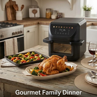 Friteuse à air compacte et populaire, 10L, avec fenêtre et circulation d'air chaud à 360°, sans huile, pour la famille, avec menus, pour poulet, numérique, pour usage domestique