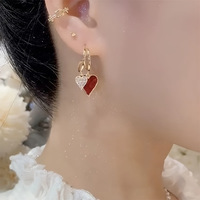 Boucles d'oreilles pendantes Resoul Double Cœur Bling Bling Bordeaux Noir pour tous les jours et la Saint-Valentin, semi-bijoux