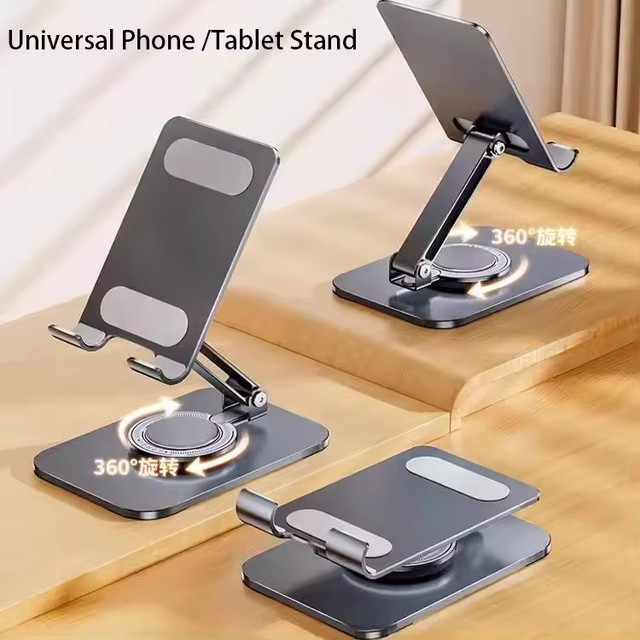Adjustable Height Phone Stand for iPad Samsung Xiaomi Tablet Holder Foldable 360 Rotating Base Anti Slip Silicone Desktop Mount