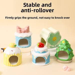 Hamster <span class=keywords><strong>den</strong></span> abri ours en céramique aux cheveux dorés pour se rafraîchir et profiter de l'été. Chambre à coucher maison de glace avec tanière en céramique - Product Image 4