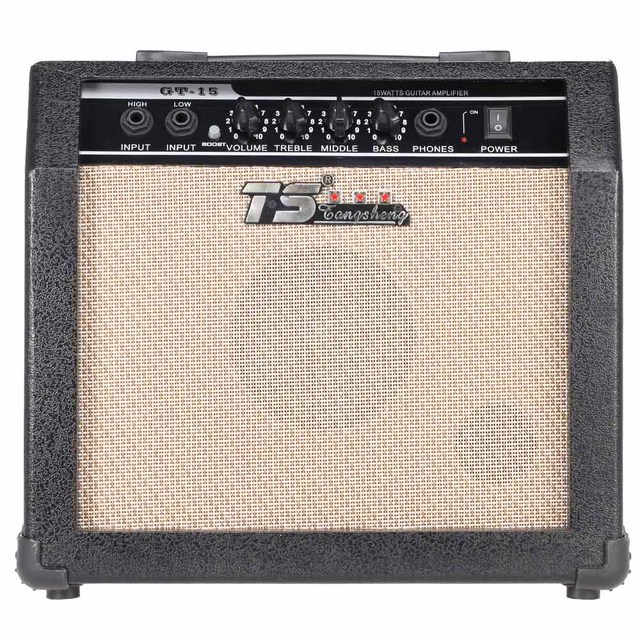 GT-15 Professional 3-Band EQ 2 Channel Electric Guitar Amplifier Distortion Amp 15W with 5" Speaker