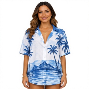 Camisa Hawaiana para Mujer, Estampado Floral Tropical Personalizado, Botones, Manga Corta, Holgada, Informal, para Vacaciones, Ropa de Playa de Verano, Venta al Por Mayor - Product Image 1