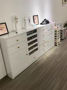 Factory Custom Modern Durable Wood Eco-Friendly Optional Color <b>Nail</b> Salon Mirror Station with Multiple Storage Space - Product Image 5