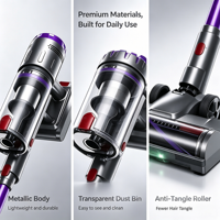 Aspirateur à main sans fil multi-accessoires avec filtre HEPA, aspirateur à bâton pour poils d'animaux, canapé, intérieur de voiture