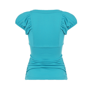 Top Estilo Coqueta con Botones, Manga Abullonada Dulce, Cuello Redondo en una Silueta Ajustada, Tejido de Punto, Impresión Digital Comprimida - Product Image 6