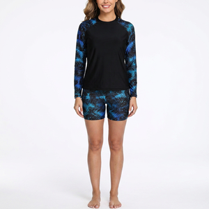 Custom OEM <b>Women</b> High Cut 2-Piece Set Rashguard <b>Swim</b> Floral Print Anti-Bacterial Spandex/Polyester Sports Beachwear - Product Image 1
