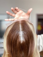 SHY Mini Topper capillaire en cheveux humains européens, base nouée à la main, couleur de racine personnalisée, finition qualité salon, fabricant