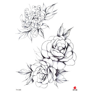 Autocollant de tatouage temporaire à transfert d'eau motif fleur personnalisé, encre noire, design d'art corporel, vente en gros - Product Image 6