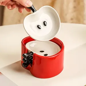 4-Piece Ceramic Dipping Sauce <strong>Set</strong> with Stand - Cute Cartoon Small Bowls for Soy Sauce, Wasabi, Hot Pot - Product Image 3