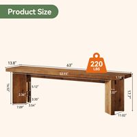 Banc de chevet Tribesigns en bois massif de 63 pouces, style farmhouse, pieds épaissis, marron rustique, organisateur de rangement pour chambre à coucher