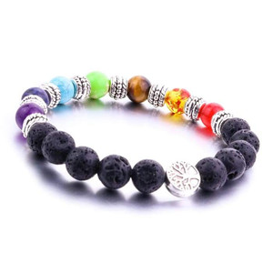 Seven <b>Chakras</b> Tree of Life Lava Stone Essential Oil <b>Bracelet</b> - Product Image 1