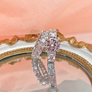 925 комплект из стерлингового серебра, свадебный набор, круглое кольцо с муассанитом и сочетающейся лентой, свадебные аксессуары - Product Image 3