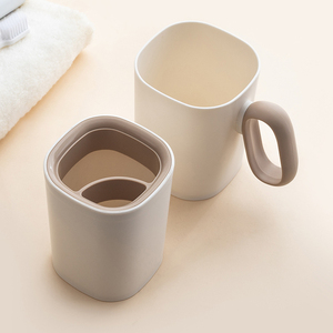 Home bathroom accessories 440ml muiltpurpose mouthwash tumbler couples mug 2 in 1 reusable plastic cup