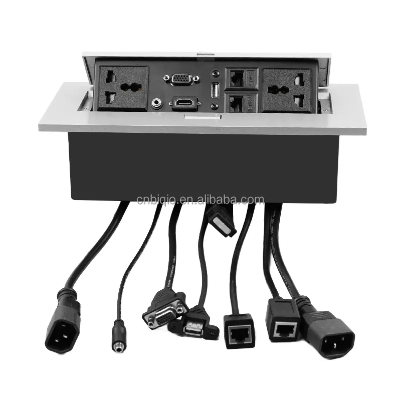 Kotak konektivitas Multimedia tenaga meja untuk ruang belajar konferensi dengan 2 Outlet, USB, RJ45( Network Cat5)