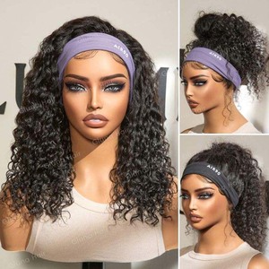 Parrucca con fascia anteriore Non <span class=keywords><strong>in</strong></span> pizzo per parrucca piena fatta a macchina senza colla riccia per donne nere con onde profonde colore <span class=keywords><strong>naturale</strong></span> capelli umani parrucca venditori - Product Image 3
