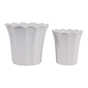 Ensemble de pots à fleurs en céramique festonnés pour plantes d'intérieur et d'extérieur avec drainage, pots décoratifs blancs pour jardin - Product Image 1