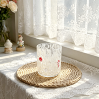 Vente en gros de gobelets à jus en verre personnalisés avec icône 3D et patch à points colorés, réutilisables, adaptés aux aliments, compatibles micro-ondes et lave-vaisselle