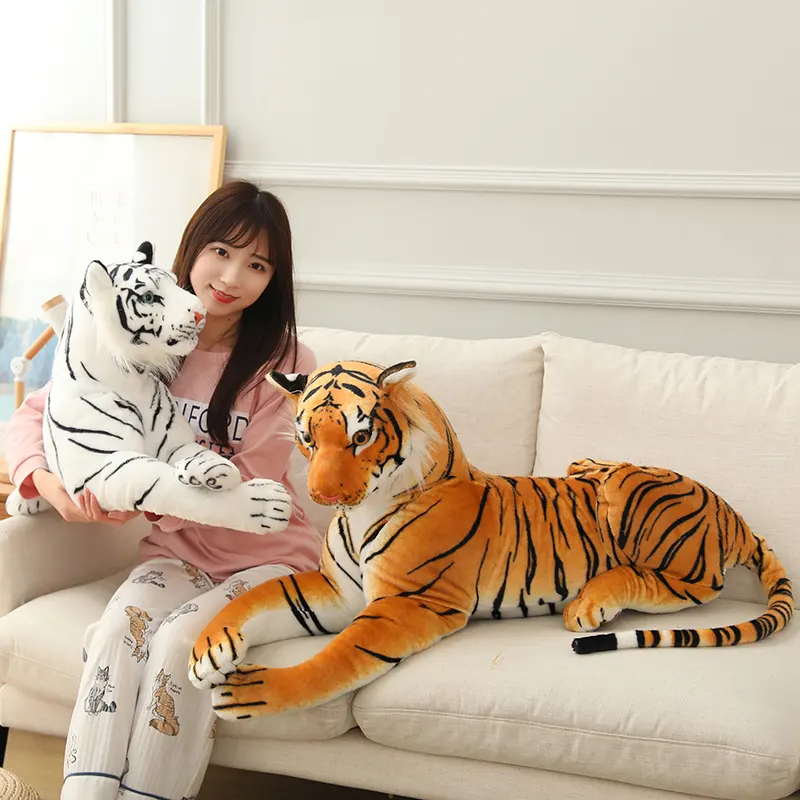 New Lifelike Soft plush Siberian tiger bolster Stuffed tiger cushion Doll Plush simulation tiger Animal pillow Toys brown 