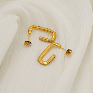 Zogxin U-Shaped Gold Stud Earrings With Diamond Inlay Geometric Design For Women Fashion Jewelry - Product Image 3