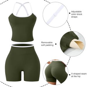 Womens Workout Set 2 Piece Gym Outfit High Waisted Shorts Halter Sports Bra Crop <b>Top</b> Yoga Wear <b>Sweat</b> Wicking Breathable Quick - Product Image 6