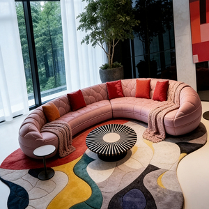 <span class=keywords><strong>Canapé</strong></span> sectionnel incurvé de luxe moderne, revêtement en velours rose, <span class=keywords><strong>canapé</strong></span> arqué avec dossier capitonné pour salon - Product Image 5