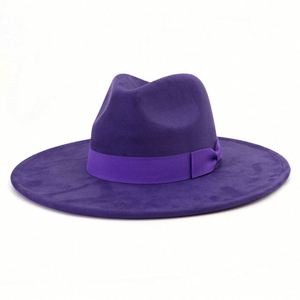 Nouveauté Automne Hiver Mode Femme Chapeaux Fedora en daim à large bord avec décoration en ruban - Product Image 6