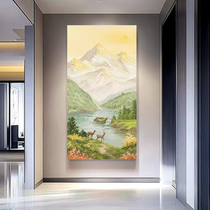 Hand Painted Oil Painting Morning Glow Landscape Art Wall Hanging Entryway Decor <b>Frameless</b> Modern Style 100% Handmade - Product Image 5