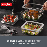 Boîte de conservation alimentaire en verre borosilicate Pyglass avec décor en décalcomanie à la four, couvercle hermétique, compatible micro-ondes