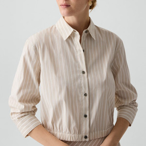 Chemise boutonnée rayée pour femme, manches trois-quarts, en popeline, style minimaliste, coupe classique, toutes saisons - Product Image 5