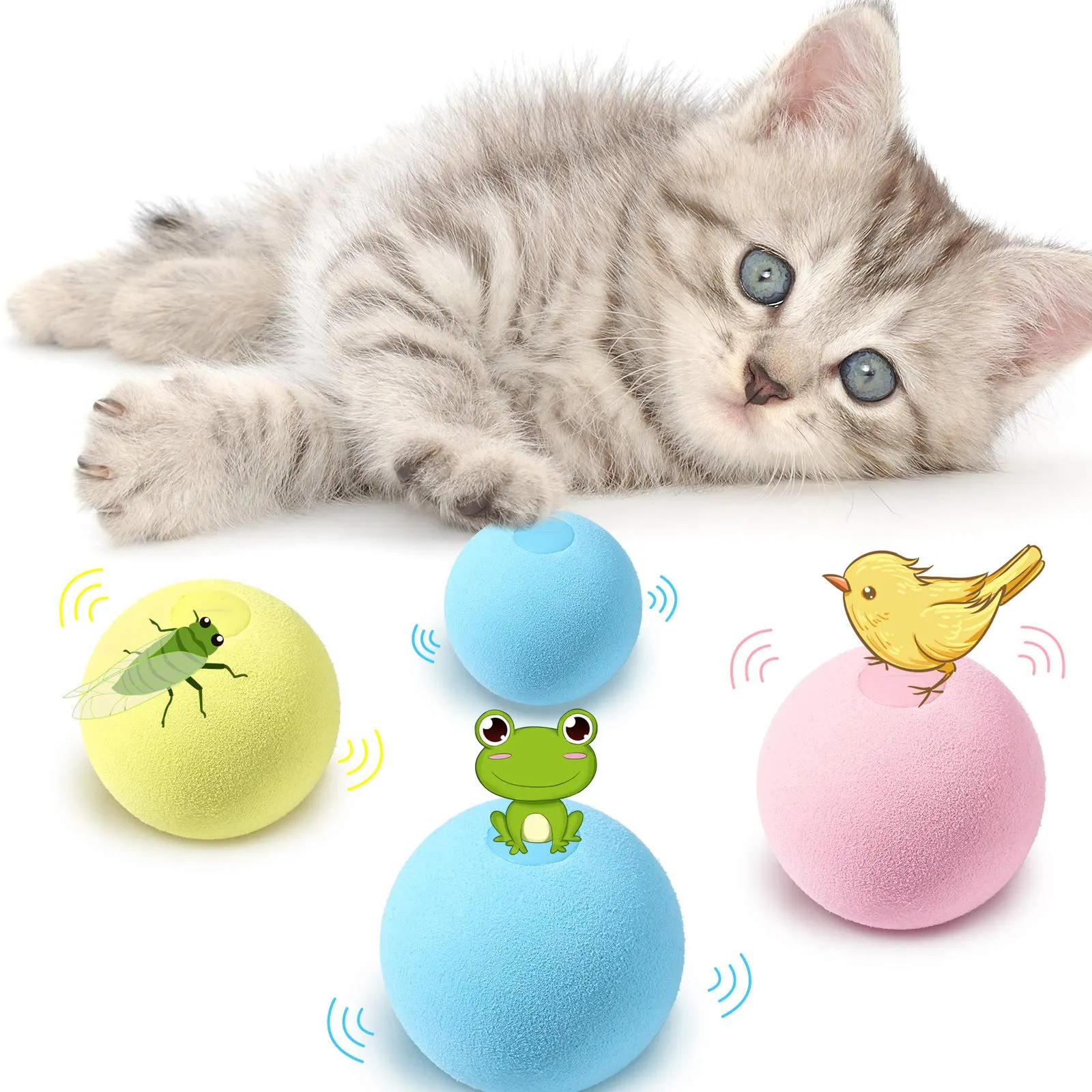 Boule de tir électronique interactif à chat, jouet intelligent avec roulage automatique, amusant, avec oiseau grenouille, carillon