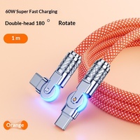 Câble de données tressé double extrémité Type-C rotatif à 180°, allongé, CTOC, entièrement métallique, PD, charge ultra rapide, coudé