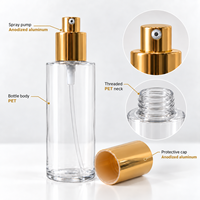Flacon pulvérisateur en aluminium doré 100ml 150ml 200ml, atomiseur à fine brume en PET bleu, emballage de parfum de luxe OEM