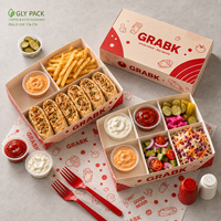 Boîte de présentation personnalisée pour shawarma halal avec compartiments, support pour sauce, emballage alimentaire à emporter pour doner kebab et wraps