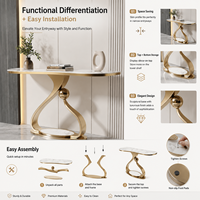Table console moderne minimaliste en marbre ondulé avec base sculpturale métallique noire unique pour la maison
