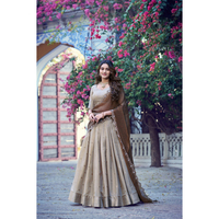 Lehenga Choli Katun Beige Panjang hingga Lantai, Pakaian Tradisional India untuk Pernikahan, Busana Etnik Wanita, Model Longgar Bebas Kusut