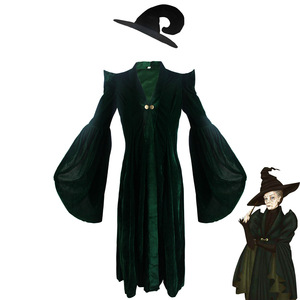 Disfraz de Cosplay de la Profesora McGonagall, Túnica Verde con Sombrero Incluido, Disfraz de Bruja para Mujer Adulta, Halloween - Product Image 1