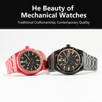 Montre de luxe pour homme avec boîtier en céramique élégant, aiguilles en fibre de carbone, mouvement automatique mécanique, verre saphir, phase de lune, Miyota, luminescent