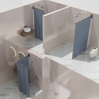 SANIPRO Tringle de Douche Rotative à 360 Degrés, Pliable et Rétractable, Séchoir à Linge, Ensemble de Rideaux de Séparation pour Salle de Bain