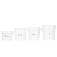 Bouteilles en plastique transparent de qualité alimentaire avec logo personnalisé, 0,5 L, 0,75 L, 0,9 L, 1 L, seau avec poignée, pot de stockage alimentaire rond recyclé