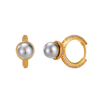Style minimaliste S925 Sterling Silver Trendy Ultra-brillant Zircon Géométrique Gris Shell Pearl Hoop Boucles d'oreilles pour les femmes