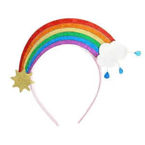 Vendita calda fascia per capelli con paillettes arcobaleno per bambini per feste arcobaleno con stella arcobaleno accessori per capelli simpatici cartoni animati fascia per capelli colorata