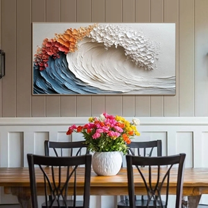 Grande Dipinto Astratto Colorato con Cornice, Arte Murale 3D Testurizzata Fatta a Mano, Pittura a Olio Decorativa per <span class=keywords><strong>Soggiorno</strong></span>, Dipinto su Tela di Onde Oceaniche - Product Image 4