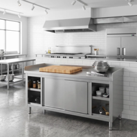 Table de travail professionnelle en acier inoxydable avec portes coulissantes doubles pour armoire de rangement de cuisine commerciale, taille personnalisée