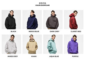 Sweat à capuche 100 % coton uni pour homme, coupe ample, épais, style streetwear court - Product Image 5