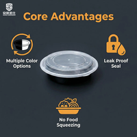 Bol rond en plastique jetable personnalisé noir avec couvercle transparent, récipient alimentaire compatible micro-ondes