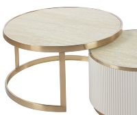 Table basse contemporaine ronde en métal doré courbé avec plateau en verre, marbre ou bois MDF, ensemble de 2 tables gigognes