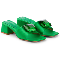 Mules à talons hauts pour femmes, en satin vert, à bout ouvert, ornées de strass, pour soirée, style créateur, à talon épais