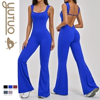 Combinaison de yoga personnalisée pour femme, extensible dans quatre directions, respirante, légère, en Spandex/Nylon, dos nu, pantalon évasé, séchage rapide, fitness
