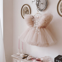 Robe de soirée en tulle pour filles avec appliques florales moelleuses, manches volantes tendance, pour tout-petits, mariage, anniversaire, soirée formelle, bal de promo